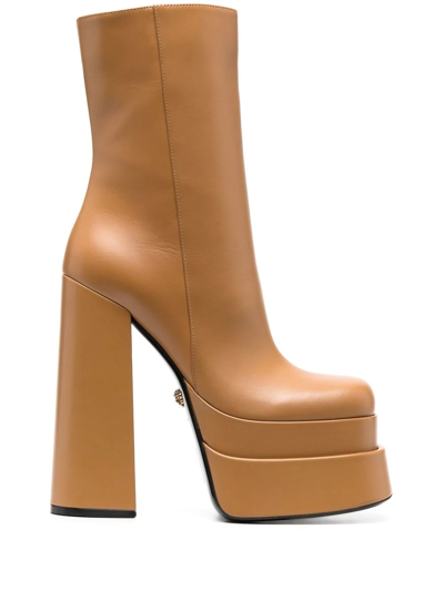 Shop Versace 155mm Platform Boots In Brown