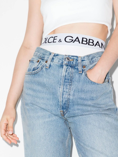 Shop Dolce & Gabbana Logo-tape Detail High-waisted Briefs In White