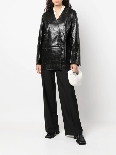 Shop Totême Crocodile-effect Double-breasted Jacket In Black