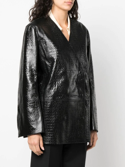 Shop Totême Crocodile-effect Double-breasted Jacket In Black