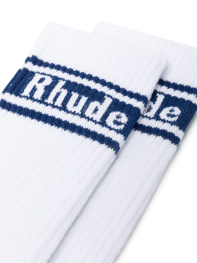Shop Rhude Logo Embroidered Ankle Socks In Blue