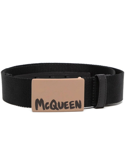 Shop Alexander Mcqueen Logo-print Buckle Belt In Black