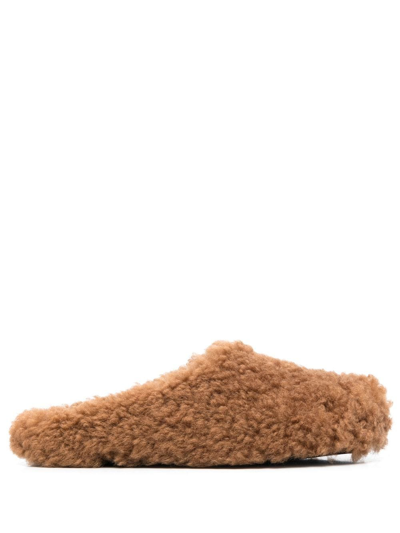 Shop Marni Fussbet Sabot Shearling Slippers In Brown