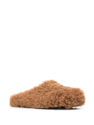 Shop Marni Fussbet Sabot Shearling Slippers In Brown