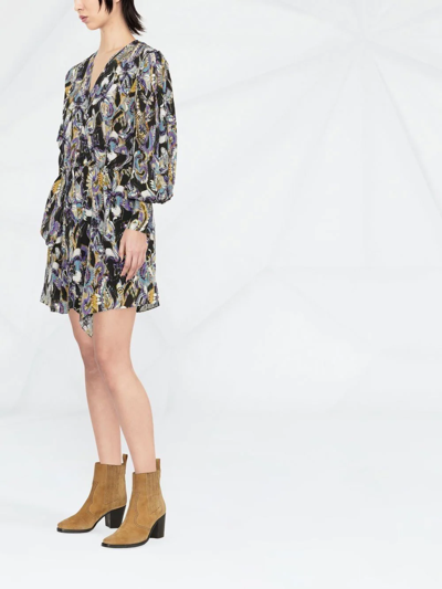 Iro Damie Printed Mini Wrap Dress With Long Balloon Sleeves In Black