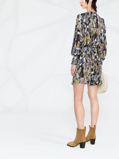 Iro Damie Printed Mini Wrap Dress With Long Balloon Sleeves In Black