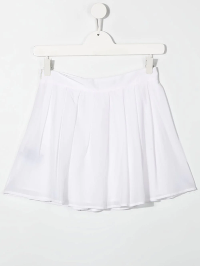 Shop Balmain Teen Logo-plaque Pleated Silk Skirt In White