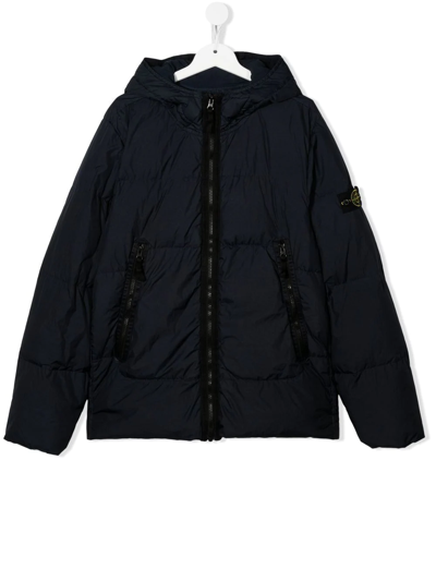 Stone Island Teen Logo-patch Feather-down Jacket In Blue