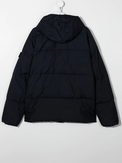 Stone Island Teen Logo-patch Feather-down Jacket In Blue