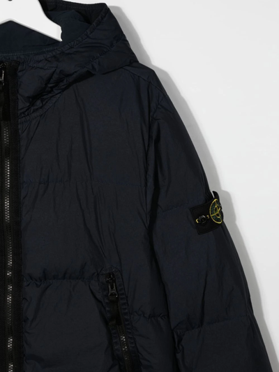 Stone Island Teen Logo-patch Feather-down Jacket In Blue