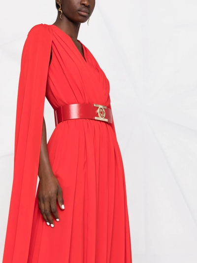 Shop Elie Saab Belted Cape-effect Silk Gown In Red