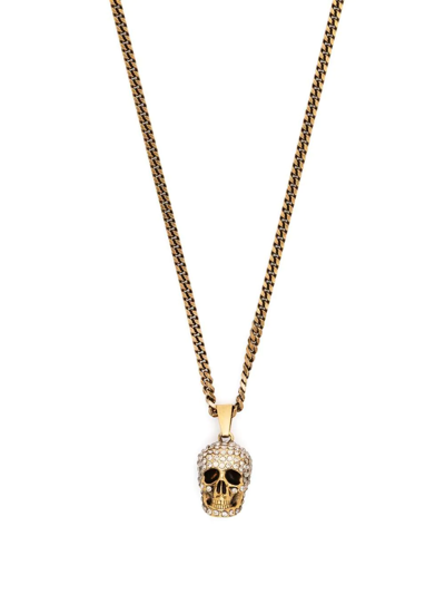 Shop Alexander Mcqueen Skull Embellished Charm Necklace In Gold