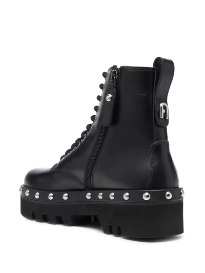 Shop Furla Studded Lace-up Boots In Black