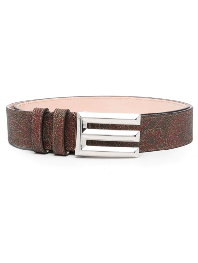 Shop Etro Logo-buckle Paisley-print Belt In Brown