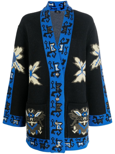 Shop Etro Geometric-pattern Jacquard Knitted Cardigan In Black