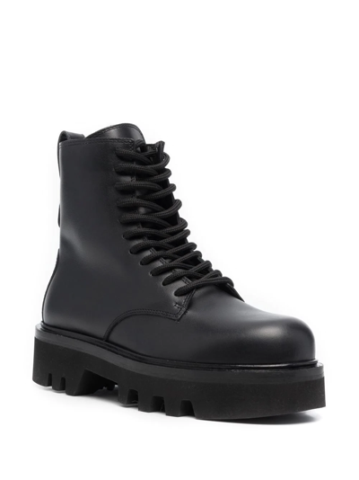 Shop Furla Lace-up Leather Boots In Nero