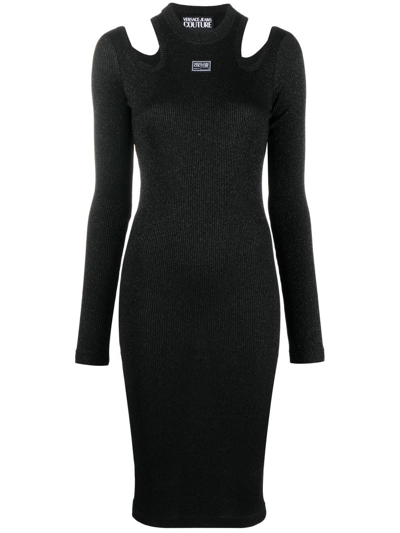Shop Versace Jeans Couture Cut-out Knitted Dress In Black