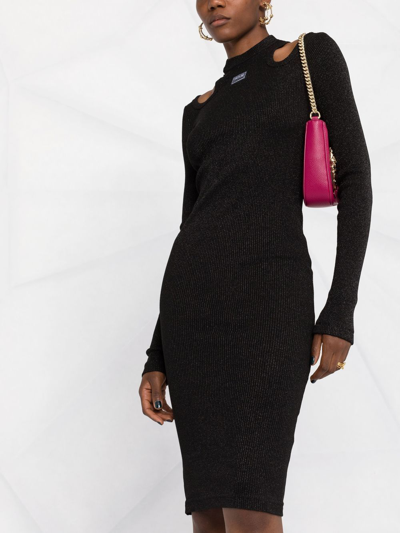 Shop Versace Jeans Couture Cut-out Knitted Dress In Black