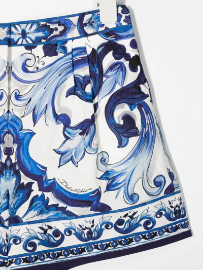 Dolce & Gabbana Majolica-print High-waisted Shorts In Blue