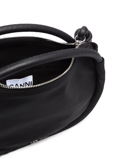 Shop Ganni Curved Logo-letter Tote Bag In Black
