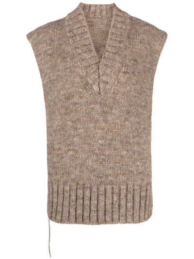 Maison Margiela V-neck Knitted Top In Green