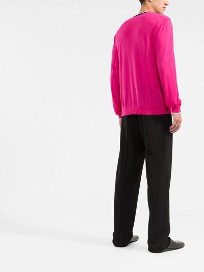 Shop Versace La Greca-print Knitted Jumper In Pink