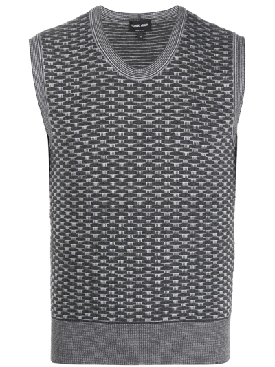 Shop Giorgio Armani Patterned V-neck Vest In Grey