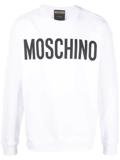 Shop Moschino Logo-print Crew Neck Sweater In White