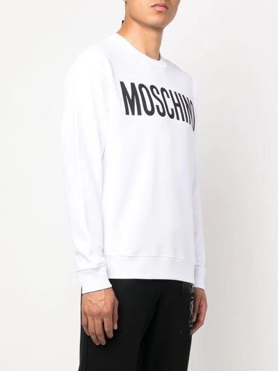 Shop Moschino Logo-print Crew Neck Sweater In White