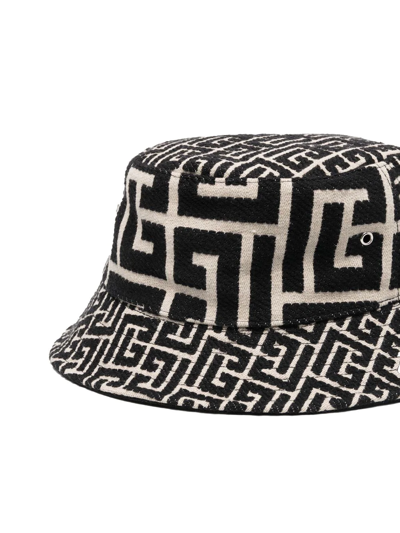Shop Balmain Monogram-jacquard Bucket Hat In Black