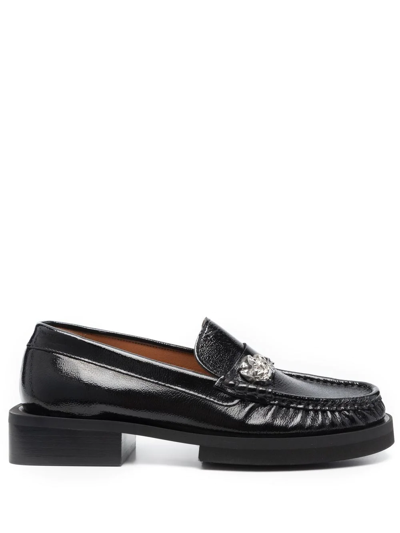 Shop Ganni Patent Leather Low-heel Loafers In Black