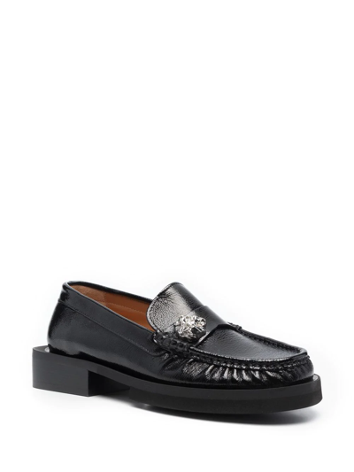 Shop Ganni Patent Leather Low-heel Loafers In Black