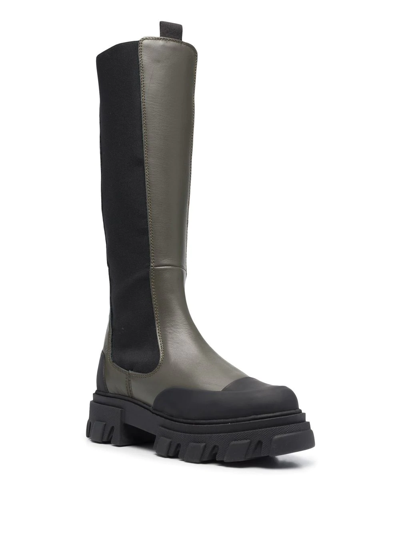 Ganni Chelsea High Leather Boots In Green