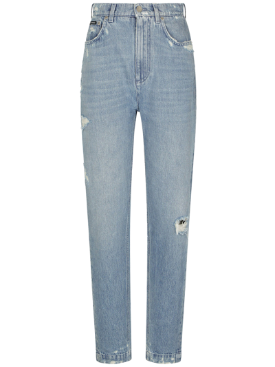 Shop Dolce & Gabbana Distressed Denim Jeans In Light Blue