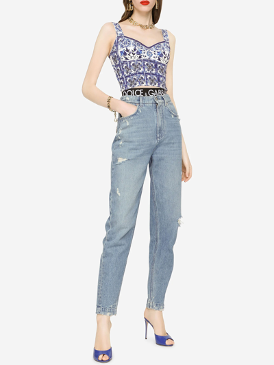 Shop Dolce & Gabbana Distressed Denim Jeans In Light Blue