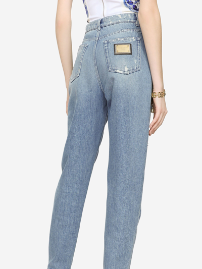 Shop Dolce & Gabbana Distressed Denim Jeans In Light Blue