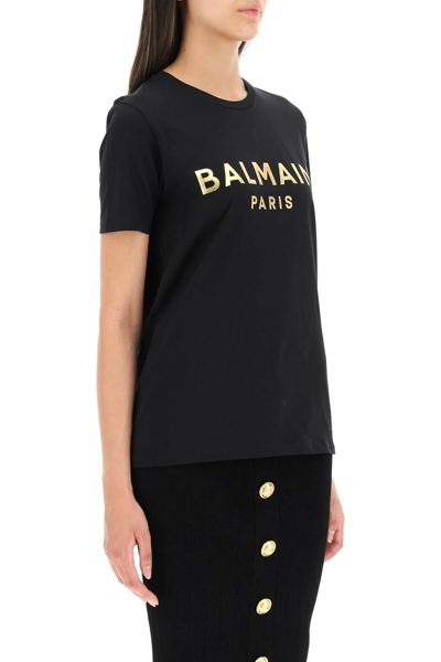 Shop Balmain Eco-design T-shirt With Golden Logo In Black,gold