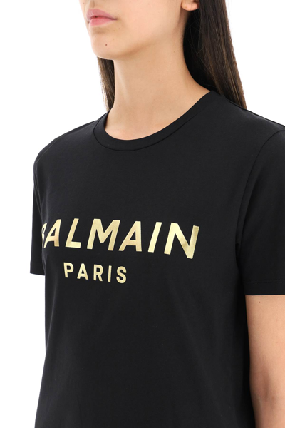 Shop Balmain Eco-design T-shirt With Golden Logo In Black,gold