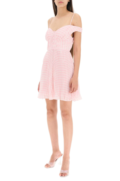 Shop Self-portrait Gingham Chiffon Mini Dress In Pink,white