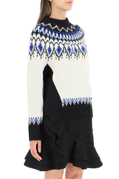 Shop Alexander Mcqueen Fair Isle Wool Sweater In White,black,blue