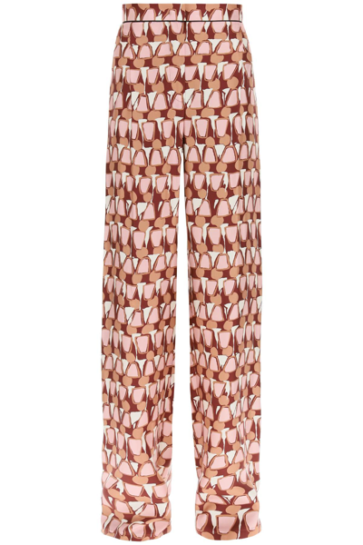 Shop Max Mara 'giunto' Printed-silk Trousers In Beige,pink,red
