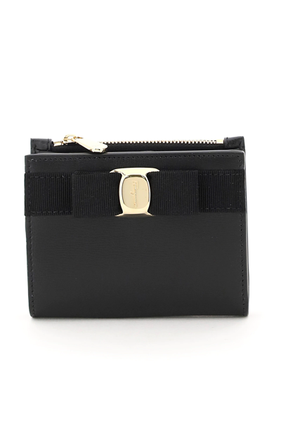 Shop Ferragamo Vara Bow Compact Wallet In Black