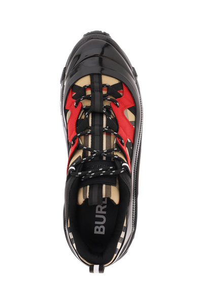 Shop Burberry Arthur Tartan Sneakers In Beige,black,red