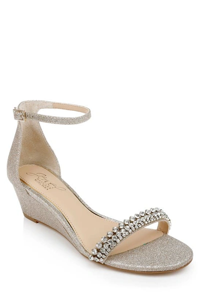 Shop Jewel Badgley Mischka Lora Wedge Sandal In Gold Glitter