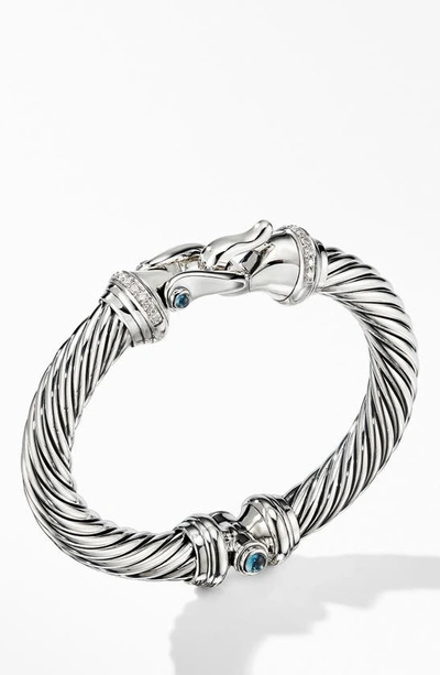 Shop David Yurman Cable Buckle Bracelet With Diamonds In Hampton Blue Topaz