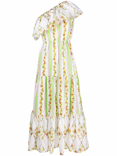 Shop Msgm Cotton One-shoulder Long Dress In White