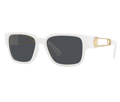 Shop Versace Dark Grey Rectangular Mens Sunglasses Ve4412 314/87 57 In Gold Tone,grey,white