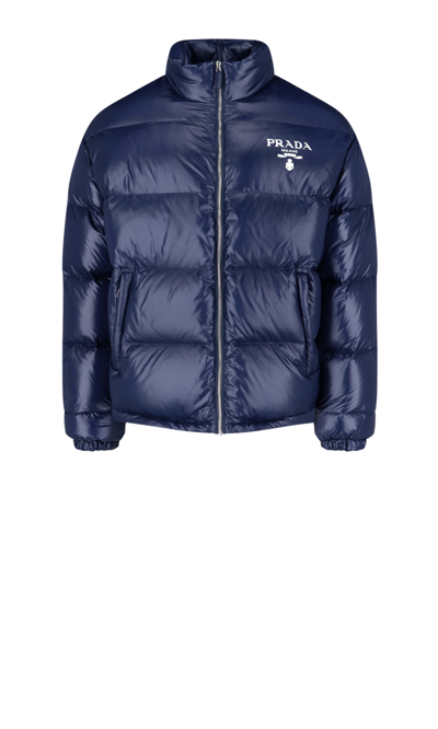 Prada Blue Re-nylon Padded Jacket With Logo | ModeSens