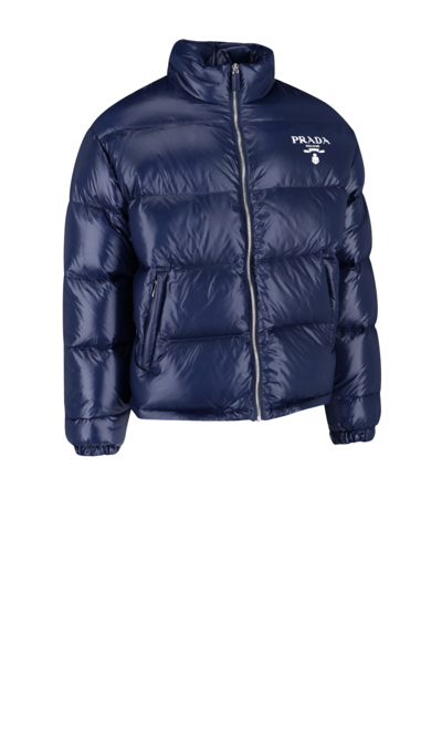 Prada Blue Re-nylon Padded Jacket With Logo | ModeSens