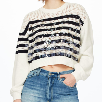 Shop Pinko Sequined Cotton Mesh Sweater In Ivory